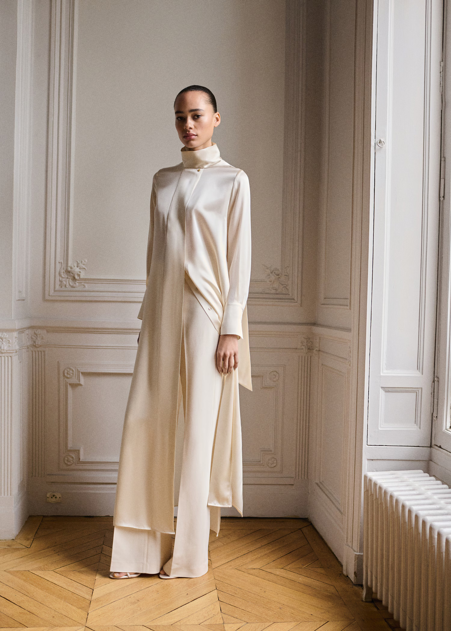 Cape-style silk dress with bow neck - Women | MANGO USA | Mango (US/MX/AU)