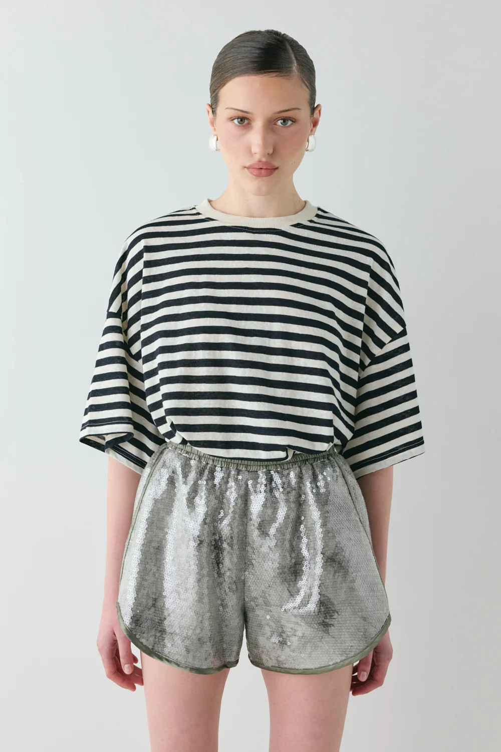 Wyatt Sequin Shorts Slate | VRG Grl
