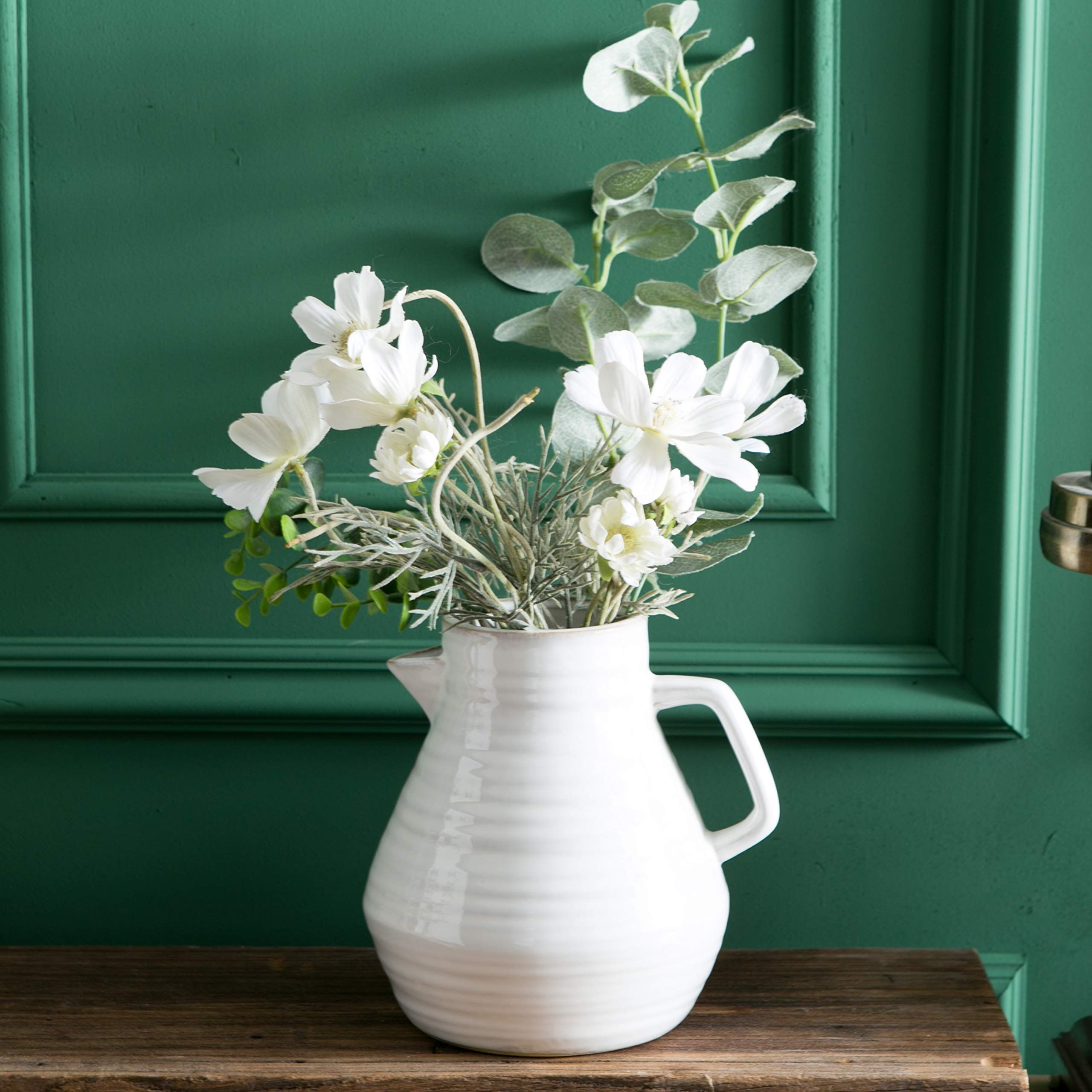 Jojuno Elegant Ceramic Glazed Flower Pots with Handle. White Decorative Vases & Water Pitcher, Fine  | Amazon (US)