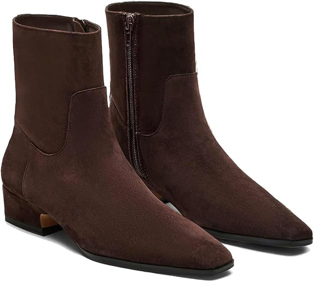 Coutgo Womens Booties Low Heel Ankle Boots Square Pointed Toe Chunky Heel Side Zipper Dressy Fall... | Amazon (US)