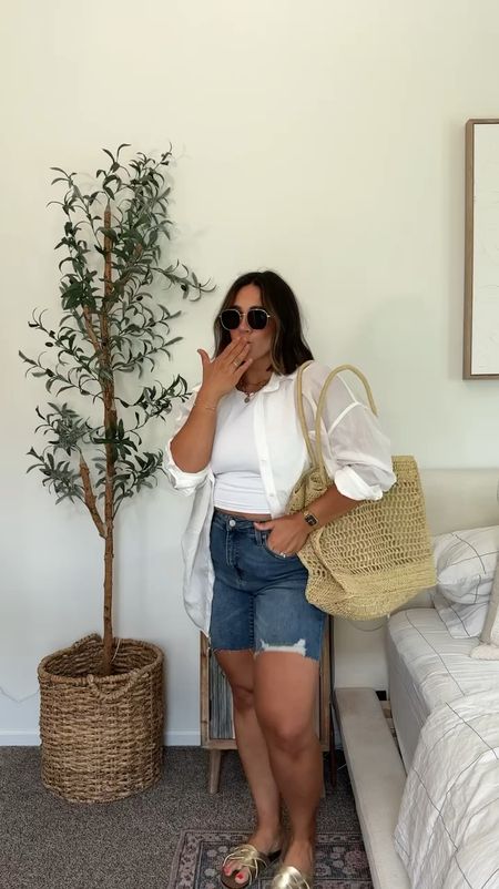 Recreating Pinterest mom style as a size 10
Easy comfy casual and realistic summer mom outfit 
Size up in shorts, I got a size 31
Size L in tops

#LTKMidsize #LTKSeasonal #LTKStyleTip