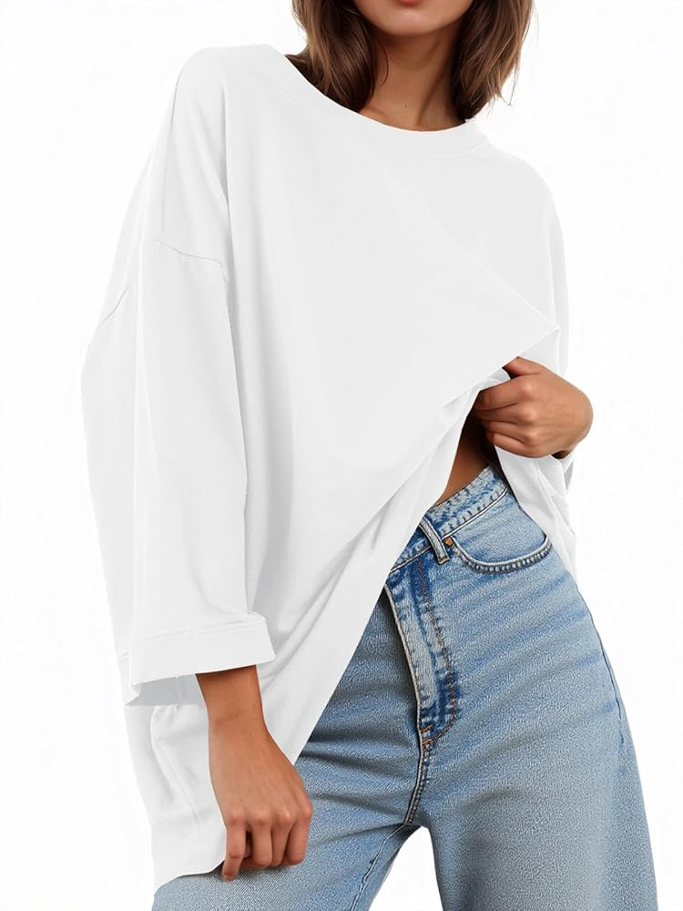 Tankaneo Womens Oversized 3/4 Bell Sleeve TShirts Casual Crewneck Fall Trendy Tunic Tops Loose Fi... | Amazon (US)