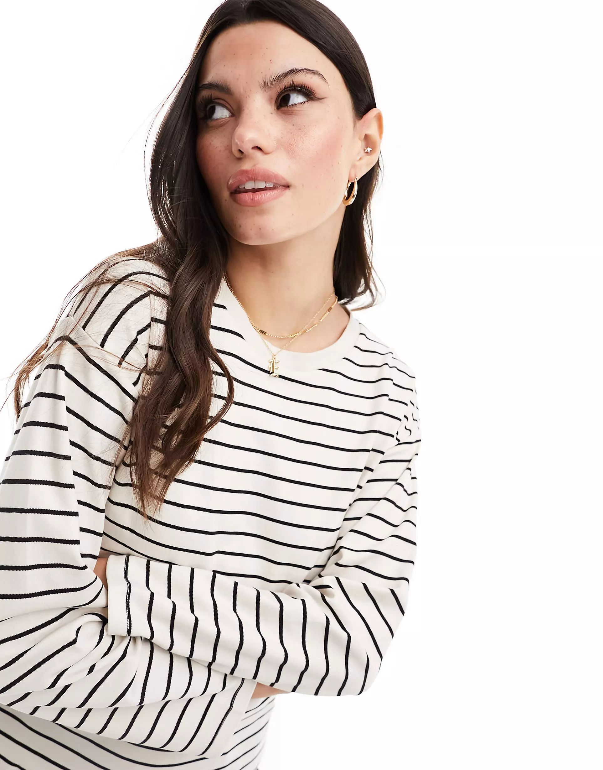 Vila stripe oversized long sleeved t-shirt in cream and black stripe | ASOS | ASOS (Global)