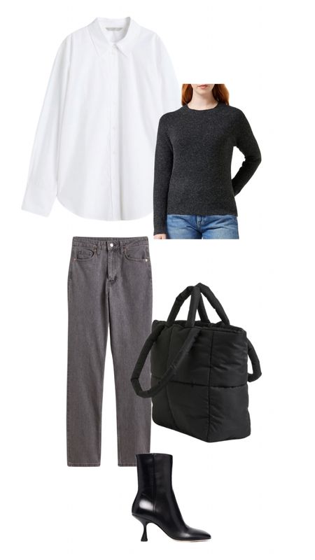 Casual, workwear, white shirt, black jumper cashmere , quilted tote bag, grey washed jeans H&M, capsule wardrobe, basic outfit, classy outfit, everyday outfit 

#LTKstyletip #LTKFind #LTKworkwear