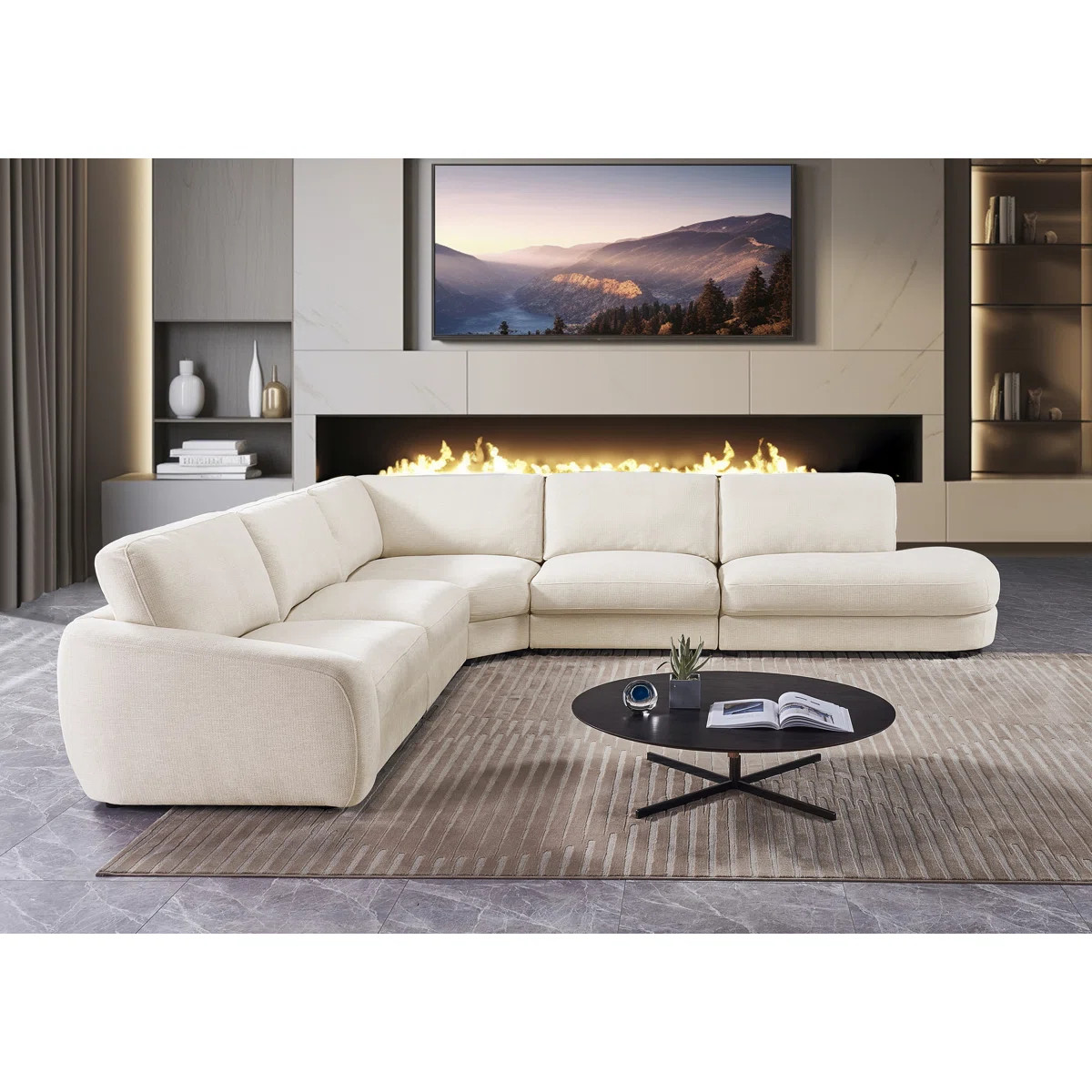 5-Piece Left-Armrest Corner Sectional with Right Curved Deep Seat | Wayfair North America