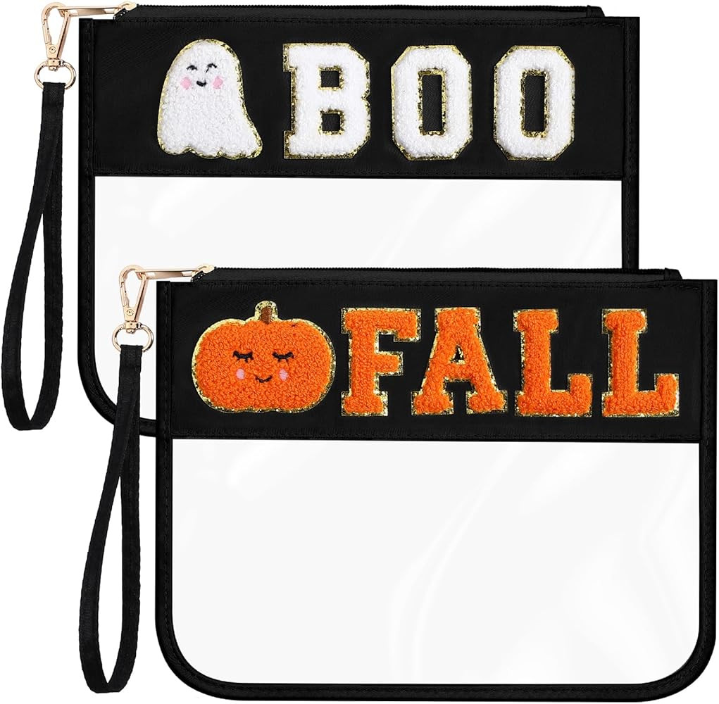Remerry 2 Pcs Halloween Gifts Chenille Letter Bag Spooky Pumpkin Fall Boo Patch Clear Makeup Cosm... | Amazon (US)