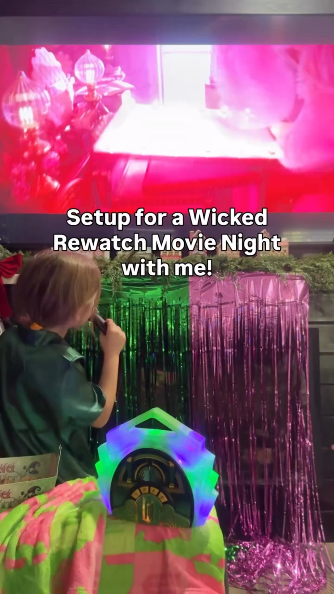 My girls are HUGE Wicked fans so they were so excited when I set up a Wicked rewatch movie night and surprised them with some Wicked Toys from @ekidstoys at Walmart! #ekidspartner ✨ Glinda’s Vanity Case is perfect for all of their accessories and the Wicked Bluetooth Sing Along Boombox lets them sing a long with the movie on the attached microphone! Find these Wicked toys at Walmart or say “MOVIE” for a link to everything I used!