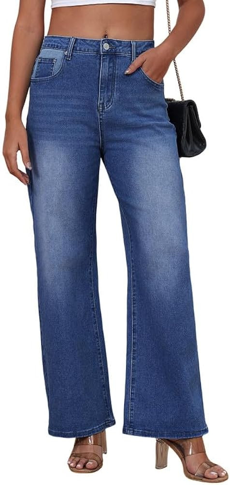 Genleck Women's Wide Leg Baggy Jeans – High Waisted Stretch Loose Jeans Trendy Denim Pants | Amazon (US)