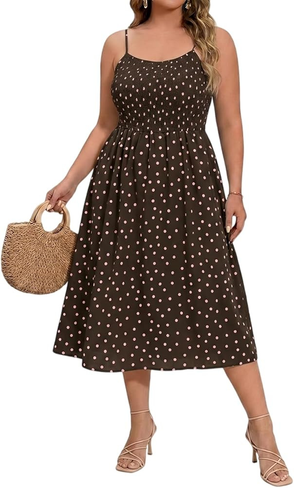 Beautife Women's Plus Size Midi Dress Summer Polka Dot Square Neck Sleeveless Party Club Long Dre... | Amazon (US)
