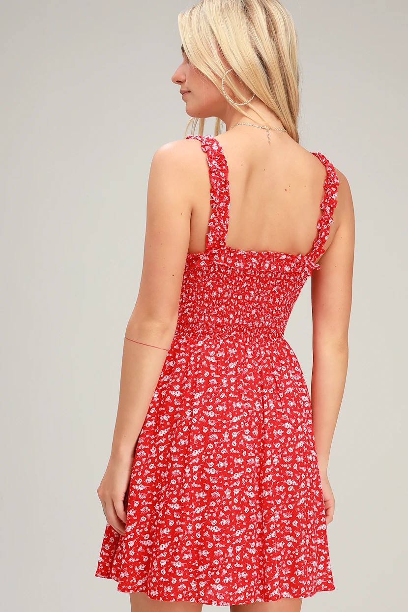 Mellie Red Floral Print Smocked Mini Dress | Lulus (US)