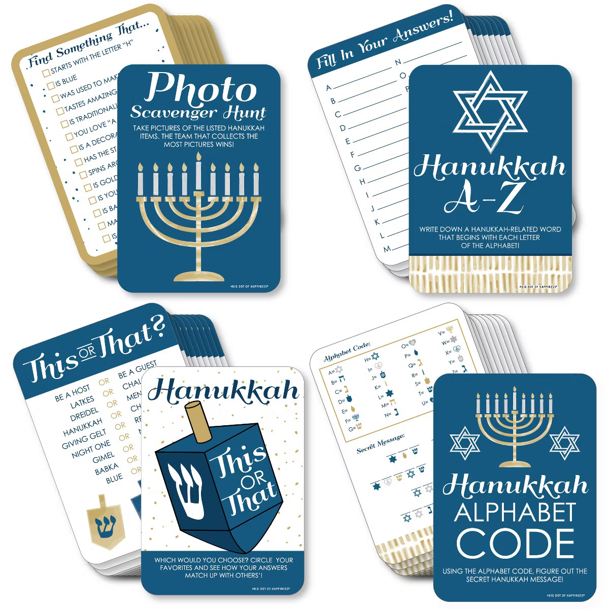 Big Dot of Happiness Happy Hanukkah - 4 Chanukah Holiday Party Games - 10 Cards Each - Gamerific ... | Target