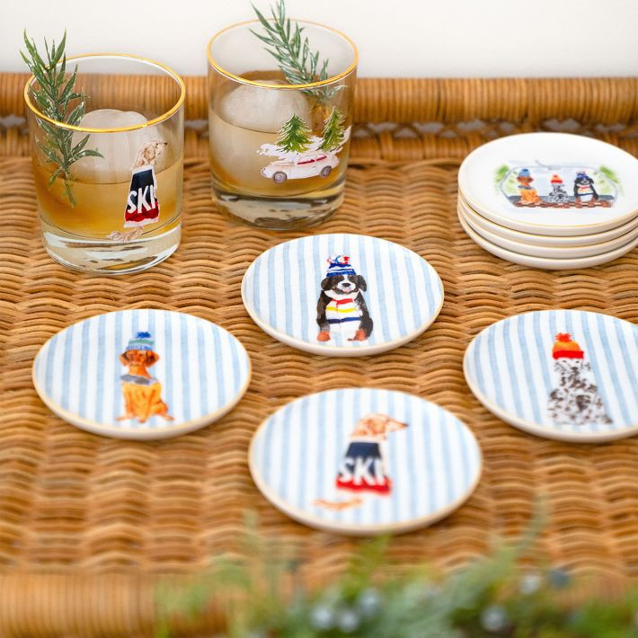Mark & Graham x Gray Malin Ski Dog Coasters, Set of 4 | Mark and Graham