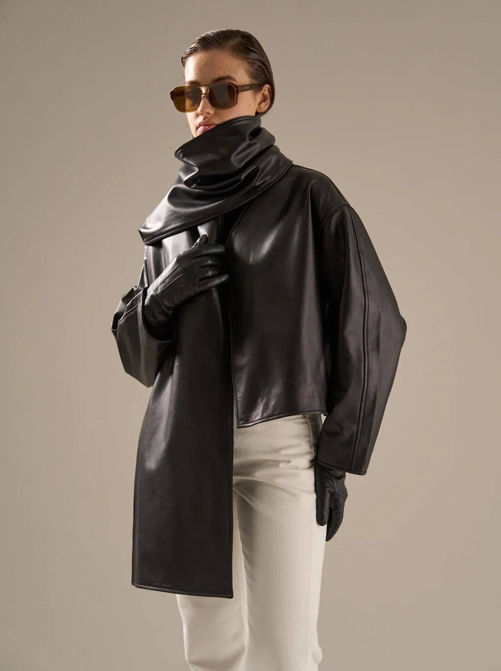 Tol Leather Jacket with Scarf | Marcela London