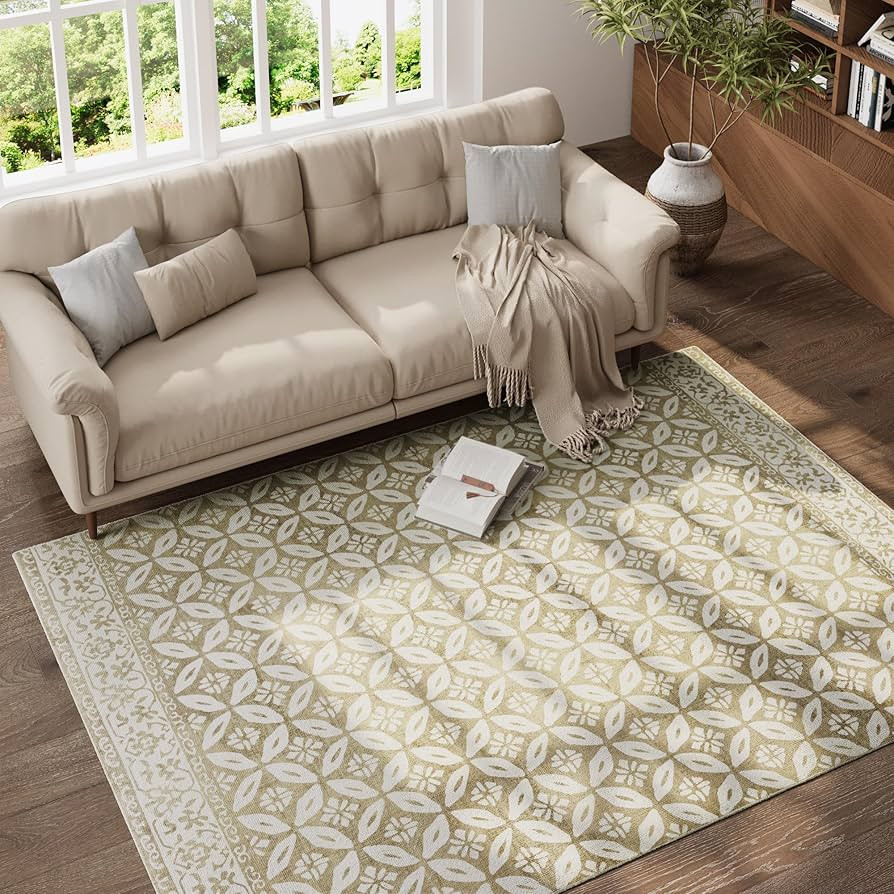 jinchan Area Rug 3x5 Washable Neutral Living Room Non-Slip Rug Vintage Floral Accent Rug Easy to ... | Amazon (US)