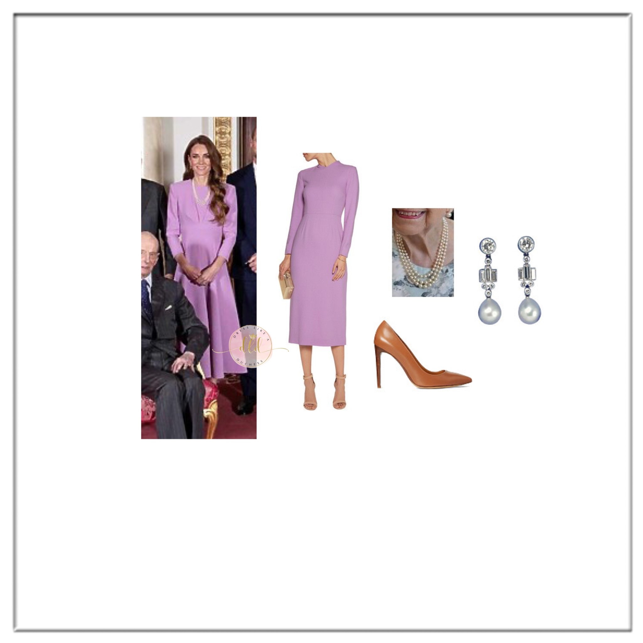 4/22/26 Kate Middleton in custom lilac purple Emilia Wickstead dress at a reception in honor of the late Queen Elizabeth’s 100th birthday 