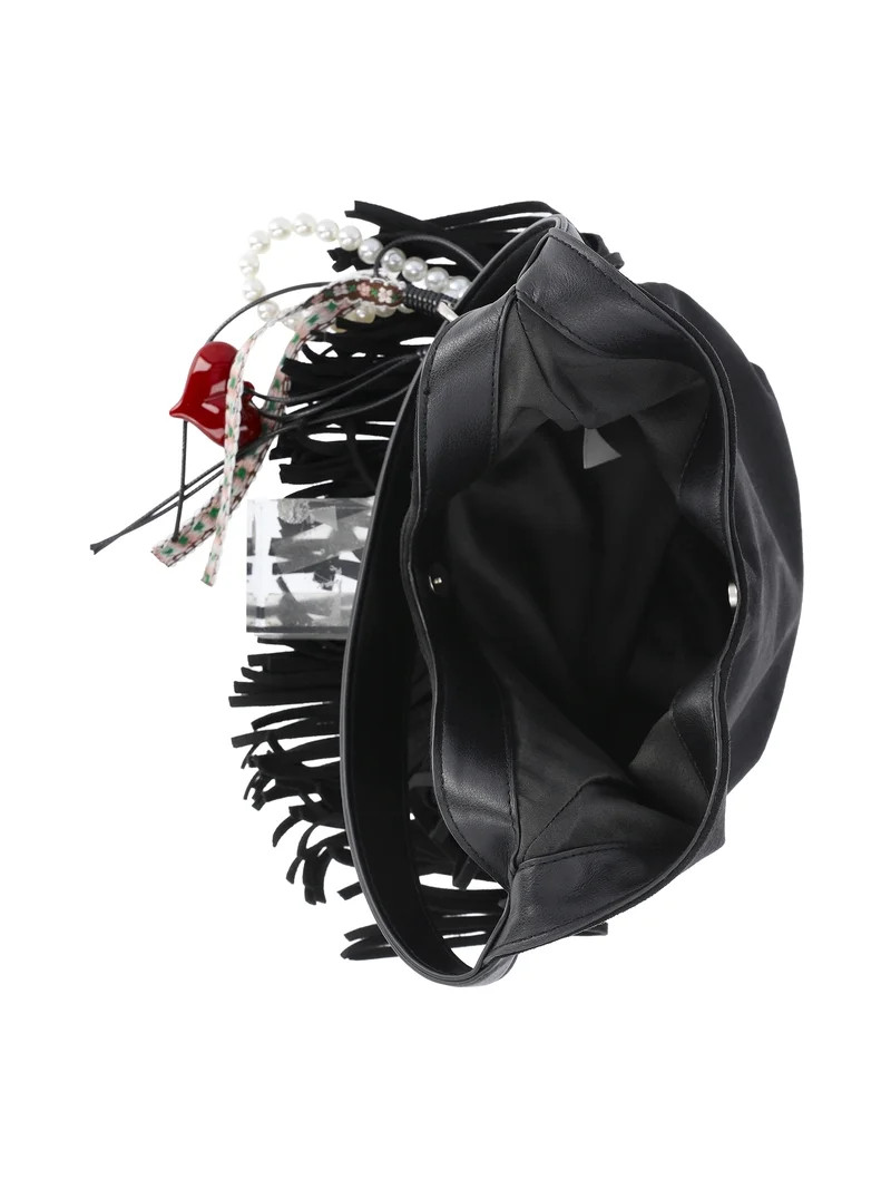 Madden NYC Women's Fringe Hobo Bag, Black | Walmart (US)