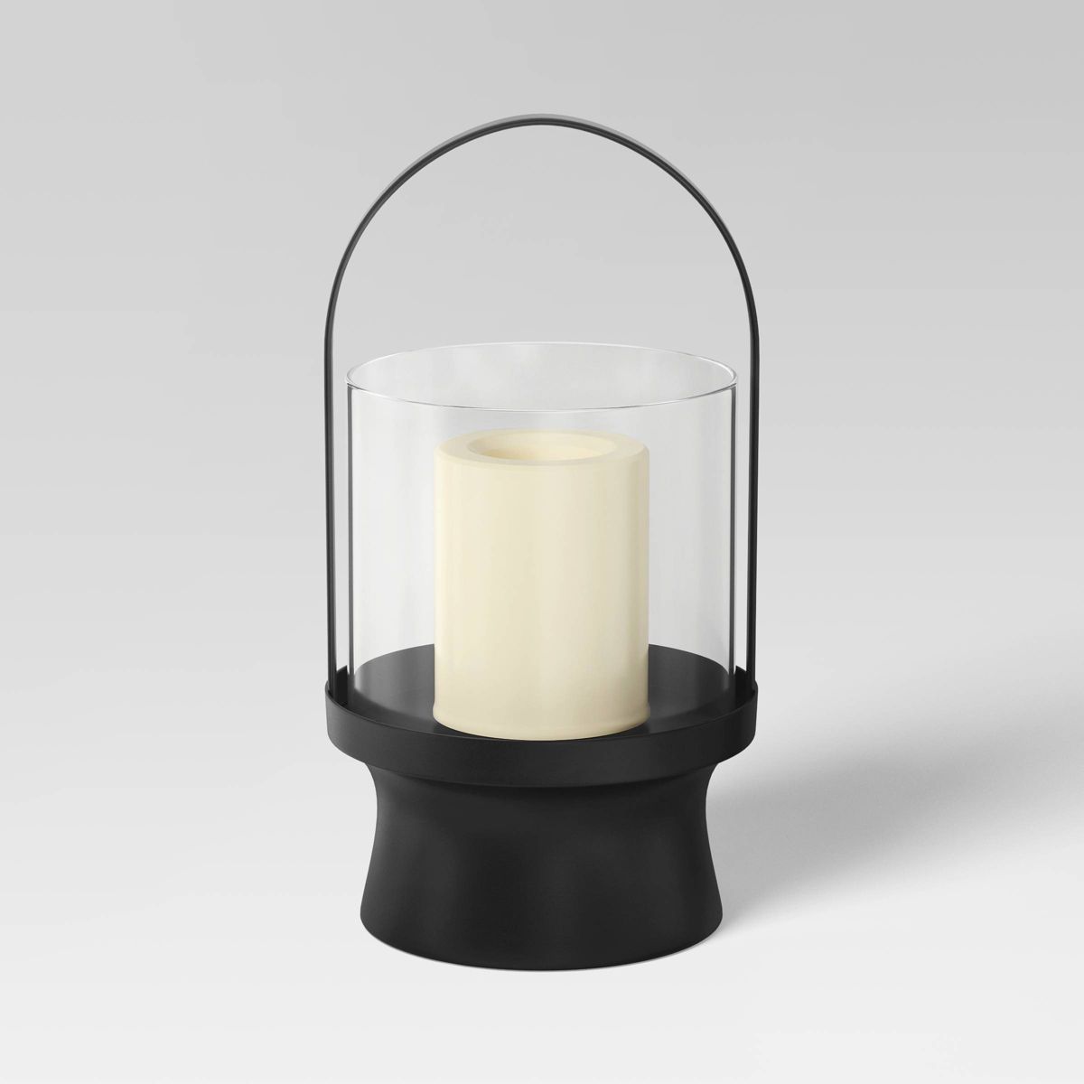 11" Modern Metal and Glass Small Battery LED Pillar Candle Outdoor Lantern Black - Threshold™ | Target