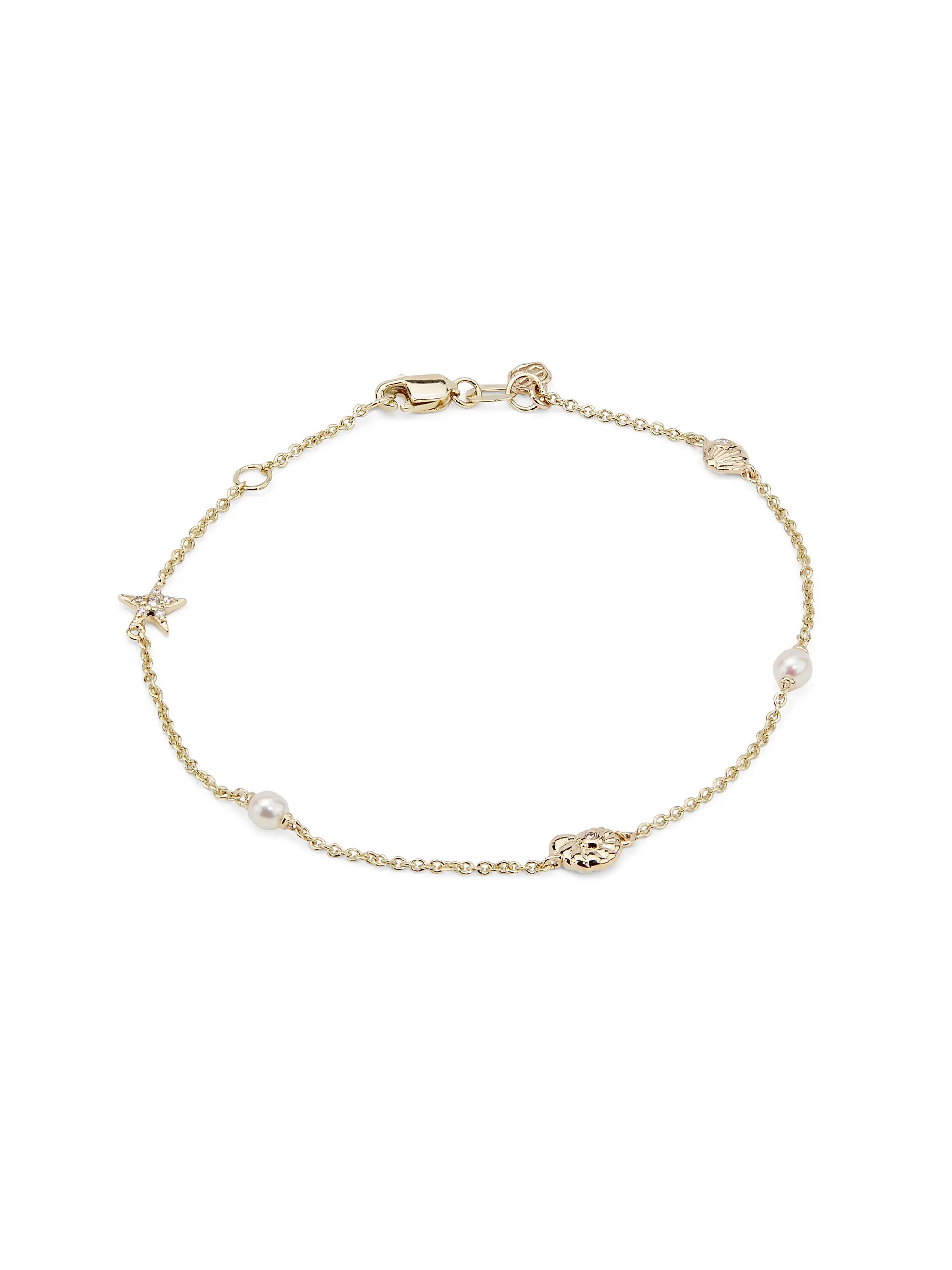 14K Yellow Gold, Cultured Freshwater Pearl & 0.03 TCW Diamond Sea Charm Bracelet | Saks Fifth Avenue