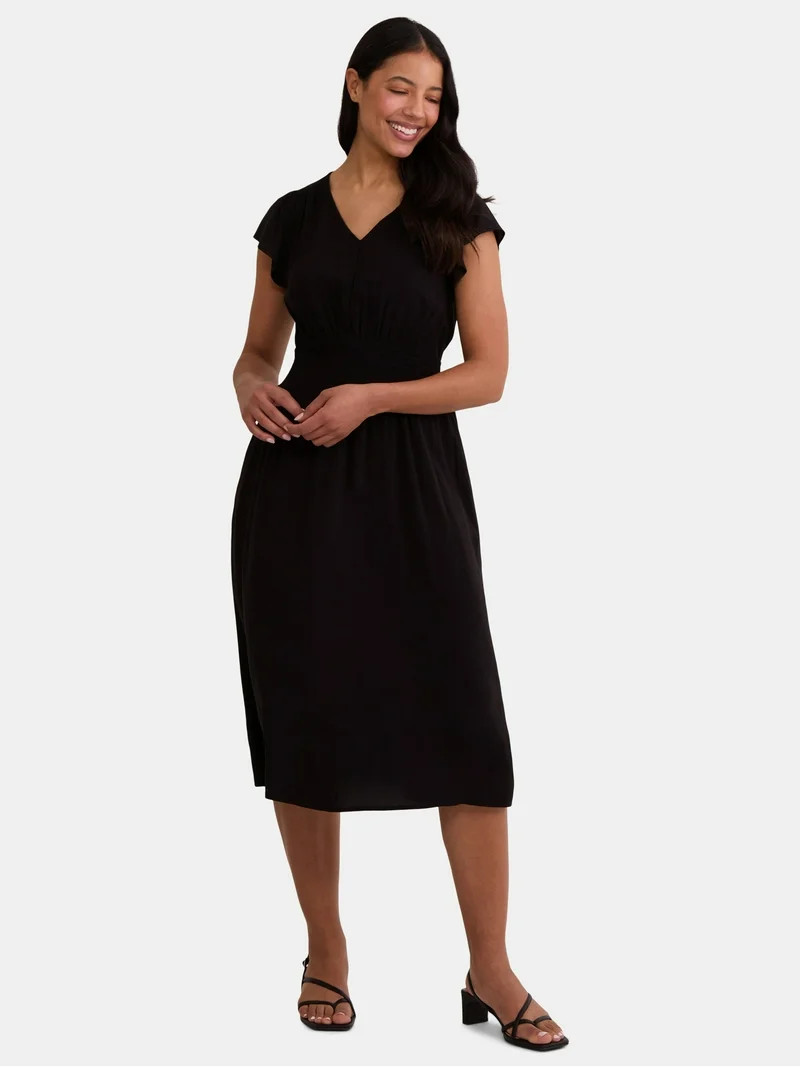 Time and Tru Women's and Women's Plus Smocked Waist Midi Dress, Sizes XS-4X | Walmart (US)