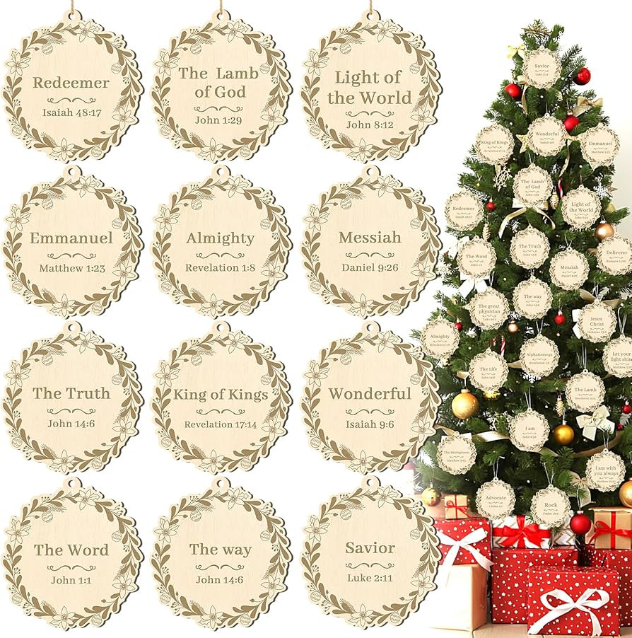 24 Wooden Christmas Ornaments: Names of Jesus Christ, Rustic Flower Shaped, Multicolored, Religio... | Amazon (US)