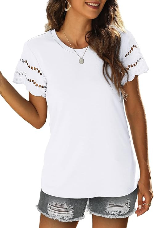 Wiholl Womens Tops Dressy Casual Short Sleeve Shirts Beach Vacation Clothes Summer Outfits | Amazon (US)