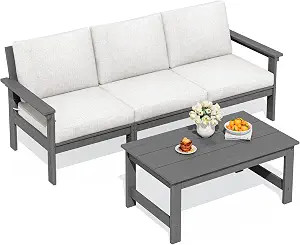 SERWALL HDPE Patio Sofa Set, 4-piece Sectional Outdoor Furniture Set, All Weather Outdoor Couch S... | Amazon (US)