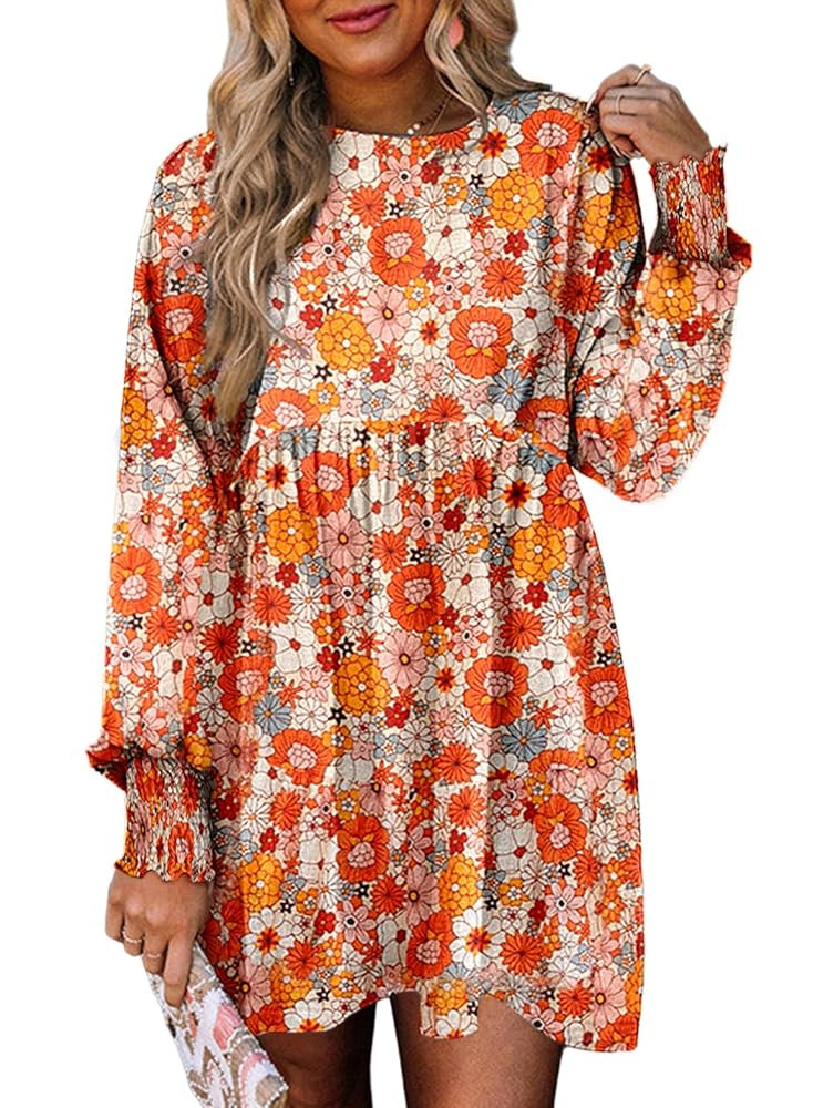 Dokotoo Womens Fall Dress 2025 Long Sleeve Babydoll Mini Dress Floral Flowy Boho Dresses | Amazon (US)