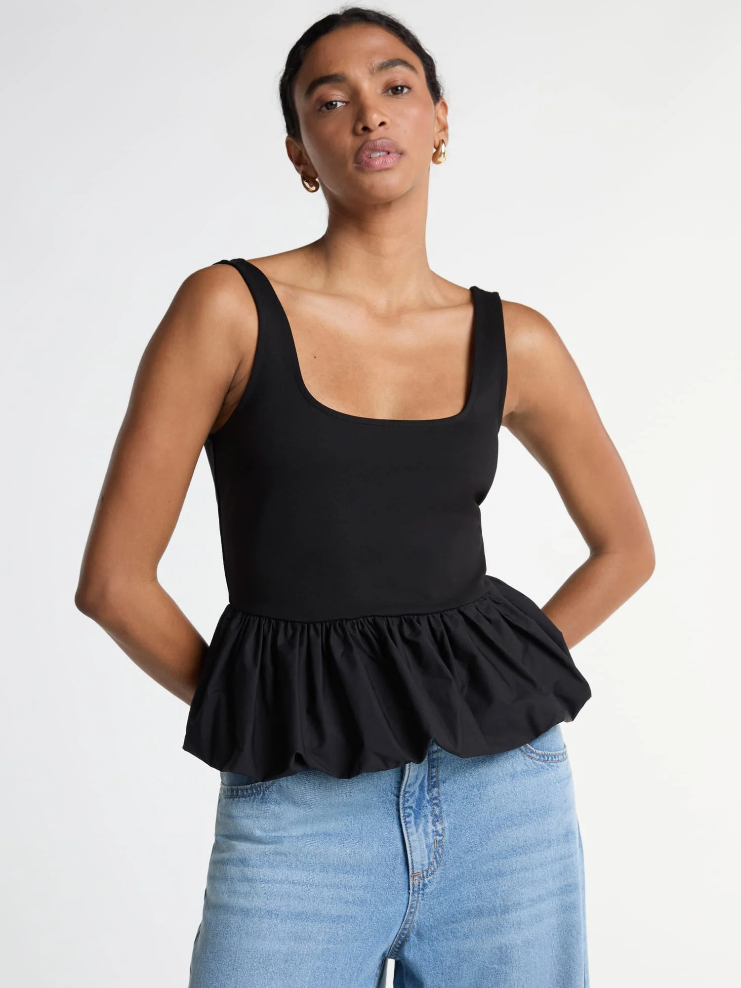 Scoop Women’s Mixed Media Bubble Hem Tank Top, Sizes XS-XXL | Walmart (US)