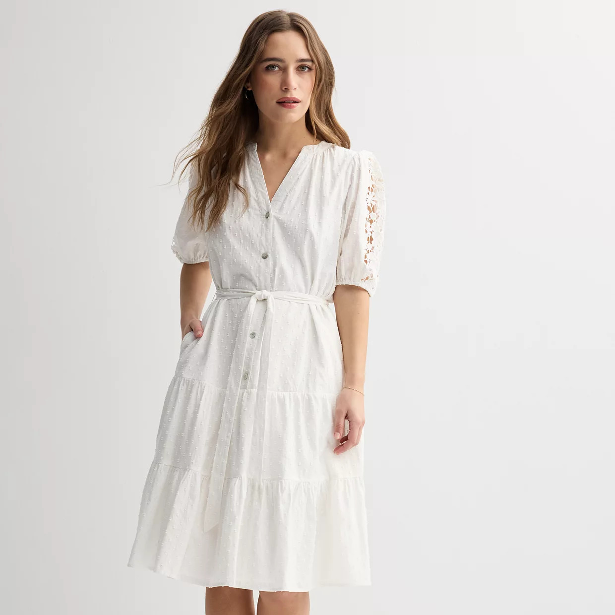 Women's Draper James Embroidered Eyelet Puff Sleeve Midi Dress | Kohl's
