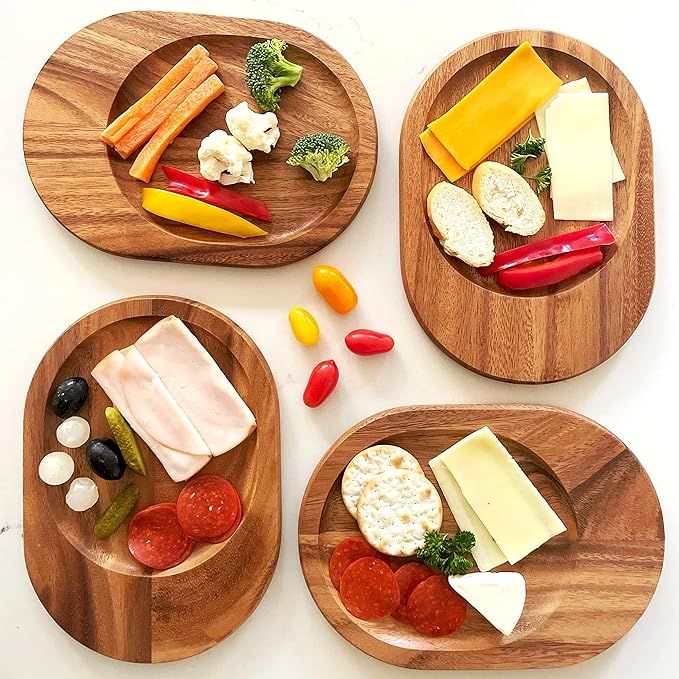 4 Acacia Wood Individual Oval Serving Trays, Perfect for Serving, Sushi, Cheese, Hors d'oeuvre, C... | Amazon (US)