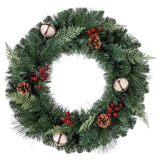 24 in. Artificial  Wreath with Pinecones and Berries | The Home Depot