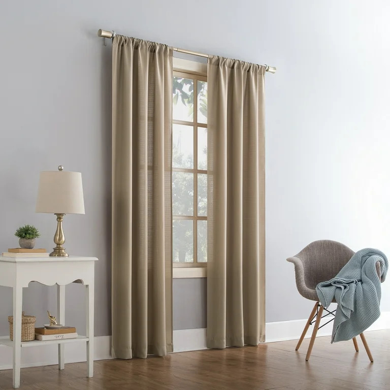 Mainstays Lauren Semi Sheer Curtain, Textured Solid Rod Pocket Privacy Curtain, 1 Drape, Taupe, 3... | Walmart (US)