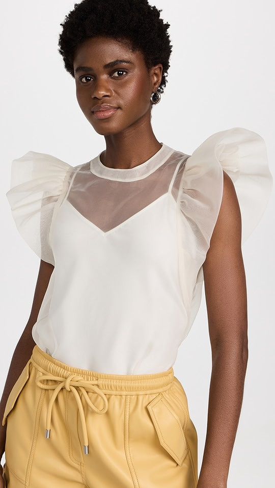 Jonathan Simkhai Corina Organza Ruffle Sleeve Crew Neck Top | SHOPBOP | Shopbop