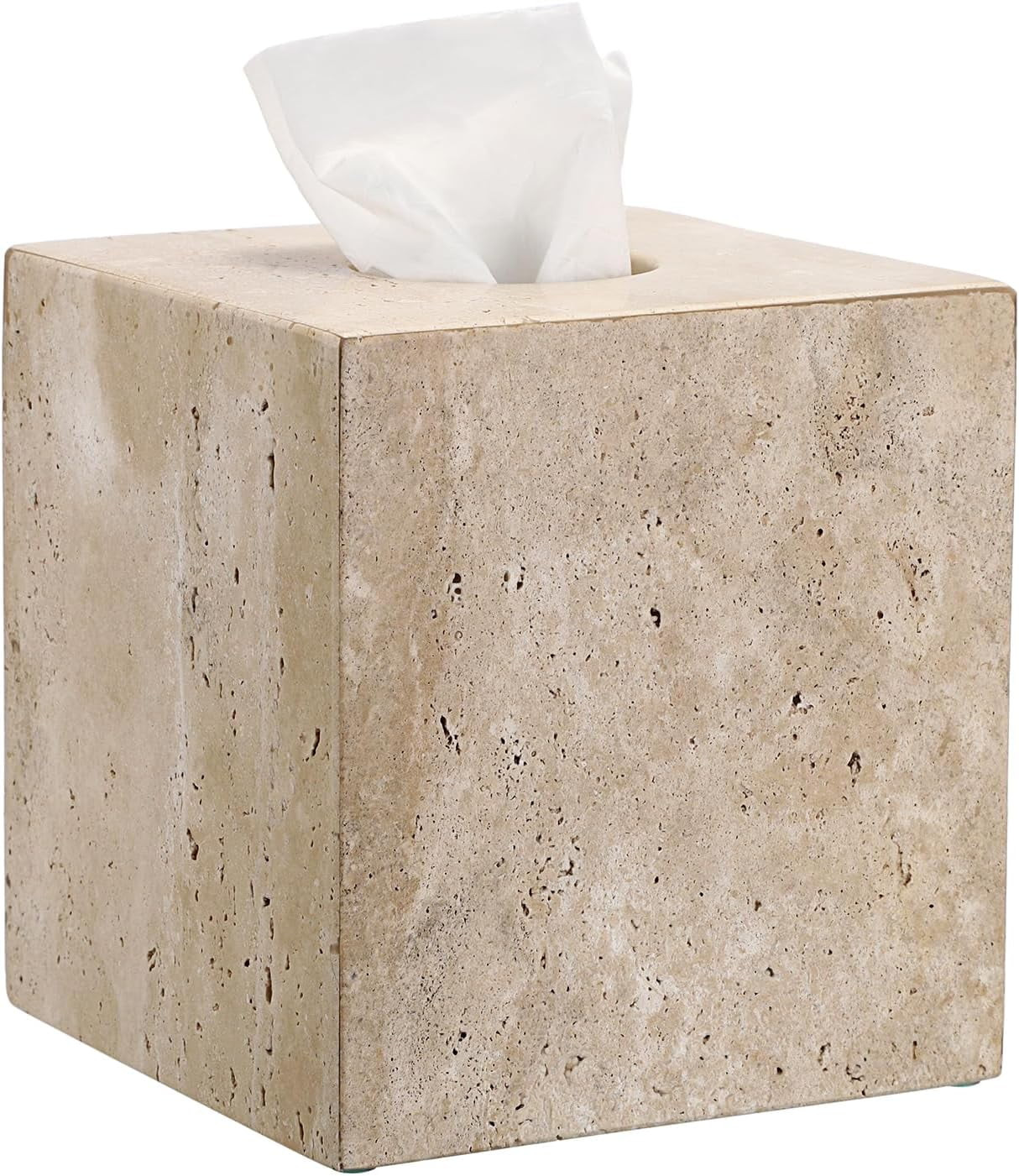 Square Tissue Box Cover Natural Travertine Tissue Cover with Pads, Heavy Duty Stone Tissue Box Ho... | Walmart (US)
