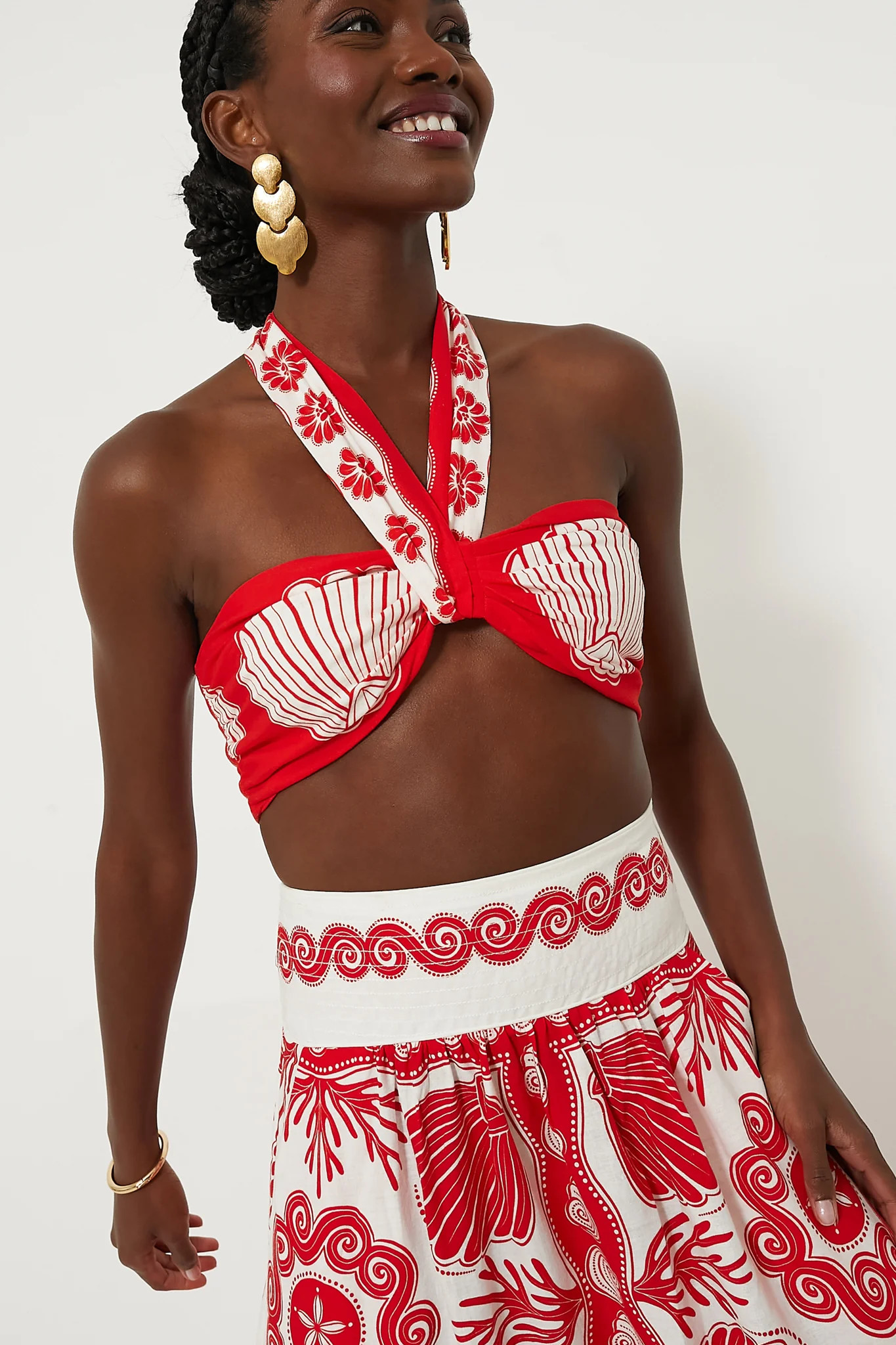 Ainika Shell Red Cropped Blouse | Tuckernuck (US)