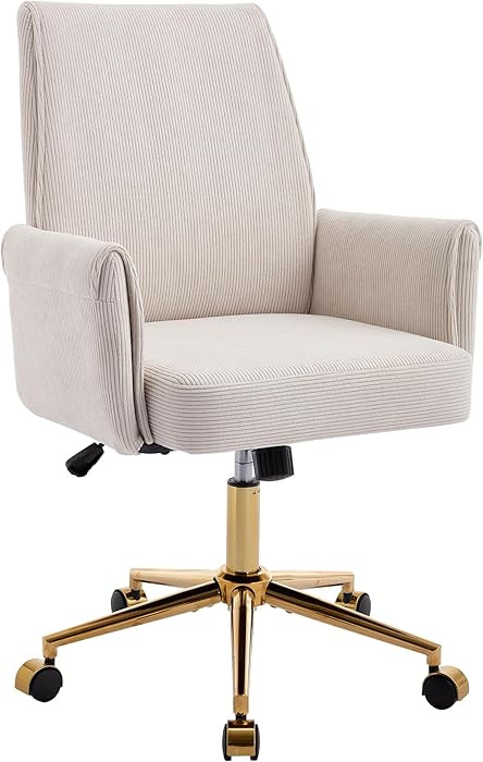 Striped Velvet Office Chair, 360° Swivel Ergonomic Task Chair with High Back, Gold Base and Whee... | Amazon (US)