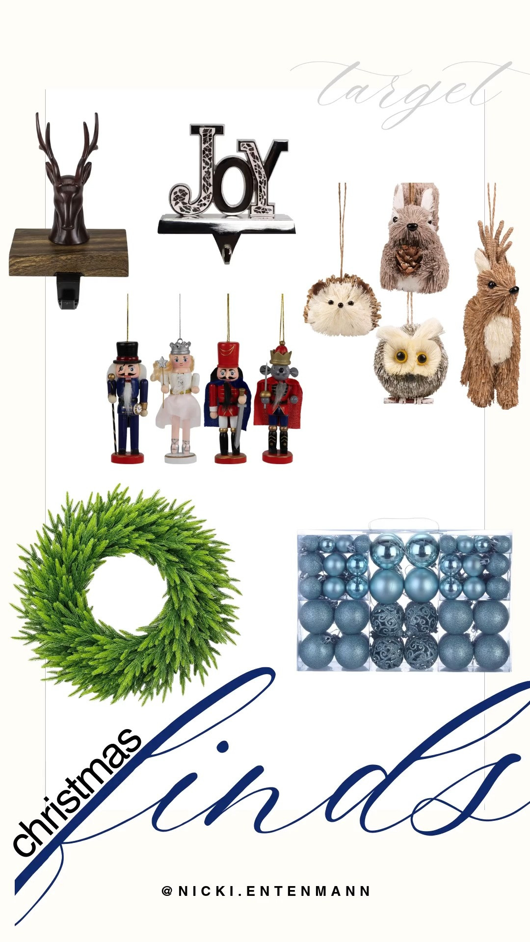 Get your home holiday-ready with these charming Target Christmas decor finds. This collection features rustic mantel stocking holders, classic nutcracker figures, fuzzy woodland animal ornaments, a vibrant evergreen wreath, and a multi-pack set of icy blue shatterproof baubles. These affordable festive accents bring a cozy, classic touch to any seasonal aesthetic.

#target #targetfinds #targetchristmas #christmasdecor #holidaydecor #festivehome #homeinspiration 

 #LTKSeasonal #LTKHome #LTKSaleAlert