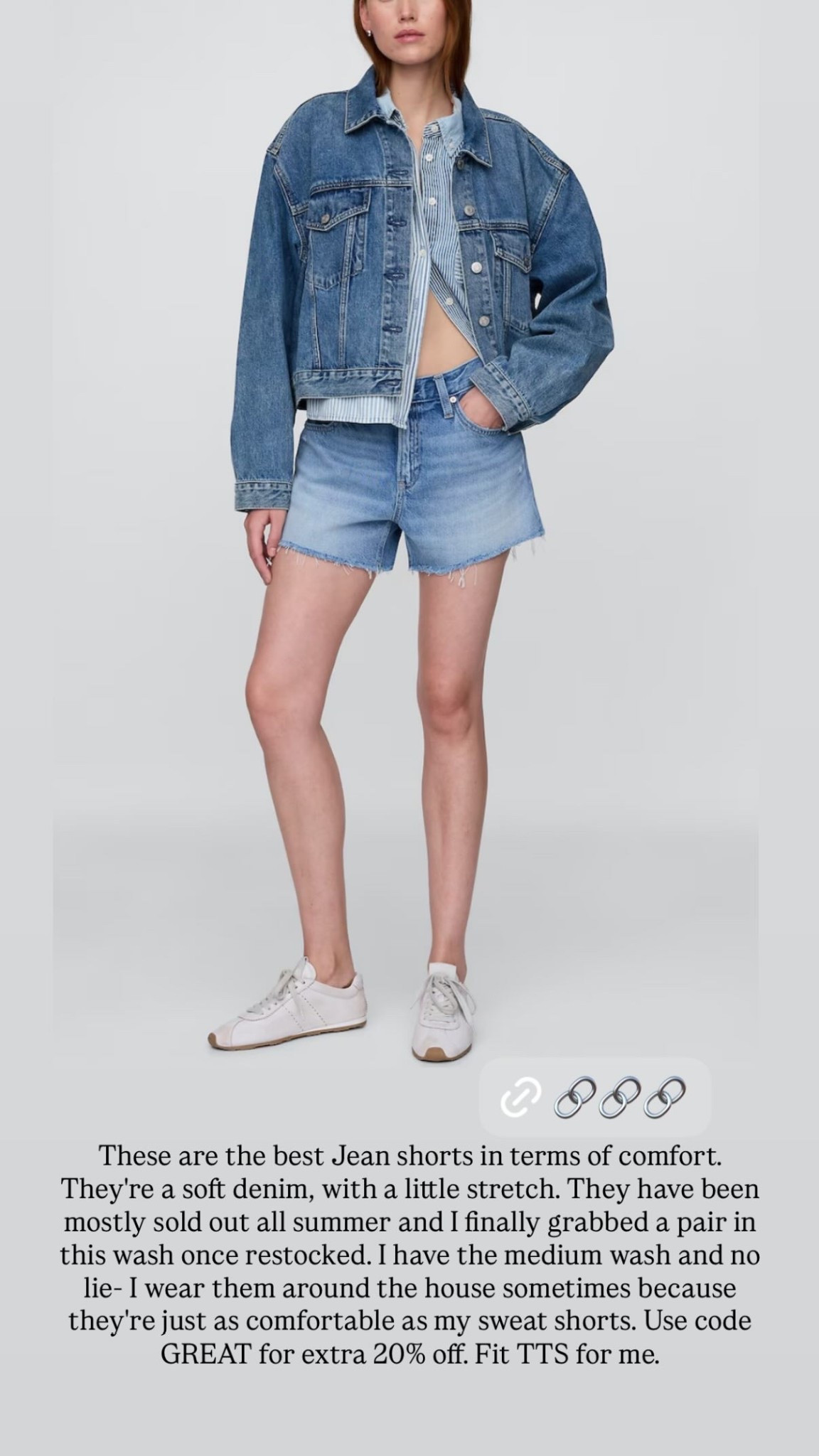 These are the best Jean shorts in terms of comfort. They're a soft denim, with a little stretch. They have been mostly sold out all summer and I finally grabbed a pair in this wash once restocked. I have the medium wash and no lie- I wear them around the house sometimes because they're just as comfortable as my sweat shorts. Use code GREAT for extra 20% off. Fit TTS for me.

#LTKFindsUnder50 #LTKSeasonal #LTKSaleAlert