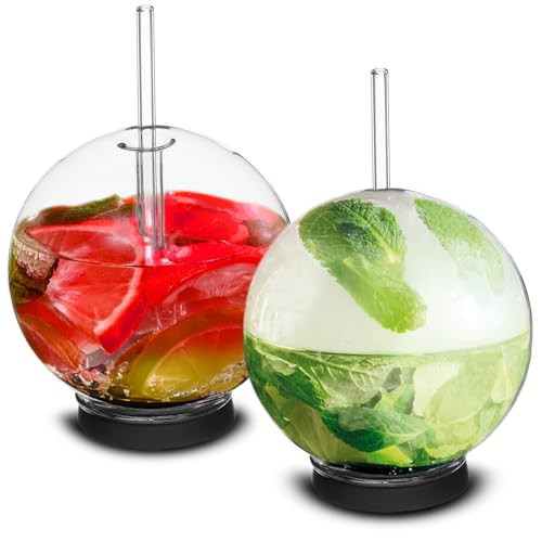Cocktail Smoker Accessory - Smoke Infuser Cocktail Ball - 2 pcs, Cocktail Ball Glass with Glass Straw for Drink Smoker, 12 Oz (350 ml), Black | Amazon (US)