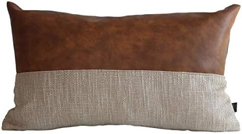 Kdays Halftan Lumbar Pillow Cover Cognac Leather Decorative Throw Pillow Case Farmhouse Rectangul... | Amazon (US)