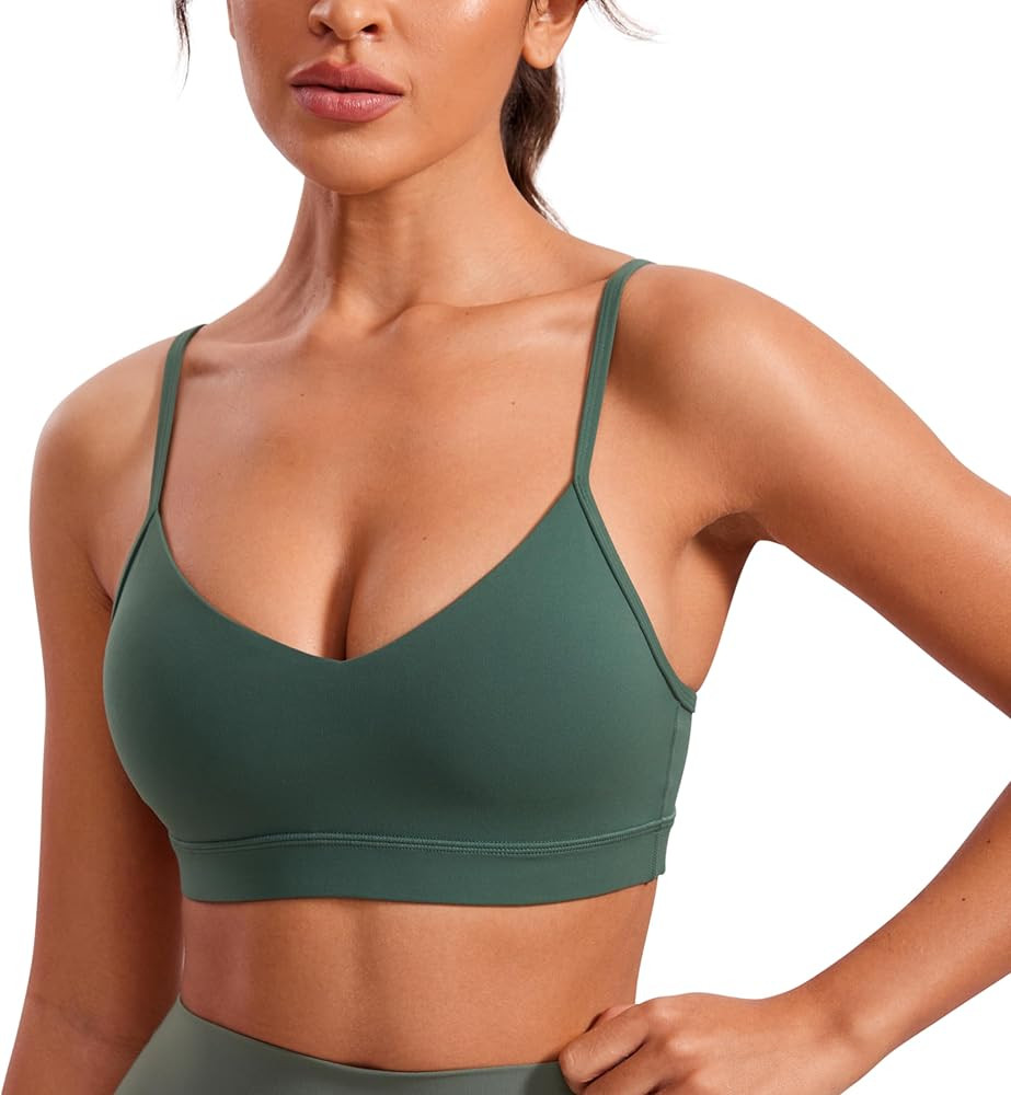 CRZ YOGA Butterluxe V-Neck Sports Bras for Women - Adjustable Thin Straps Padded Yoga Top Basic W... | Amazon (US)