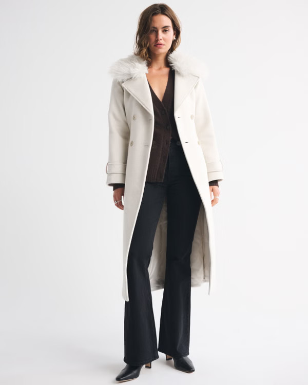 A&F Carrie Wool-Blend Trench Coat | Abercrombie & Fitch (US)
