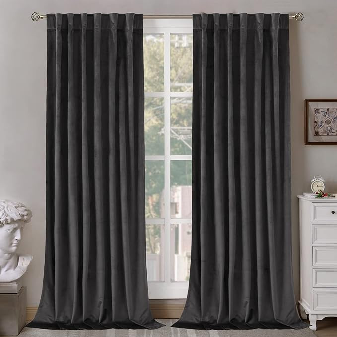 BGment Grey Velvet Curtains 90 Inches for Bedroom, Thermal Insulated Blackout Curtains Room Darke... | Amazon (US)