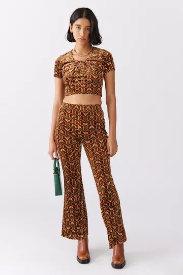UO Vicky Velvet Printed Top & Pant Set | Urban Outfitters (US and RoW)