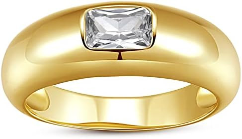 Baguette Dome Ring | CZ Set Gold Dome Ring | CZ Stacking Thick Band | Amazon (US)