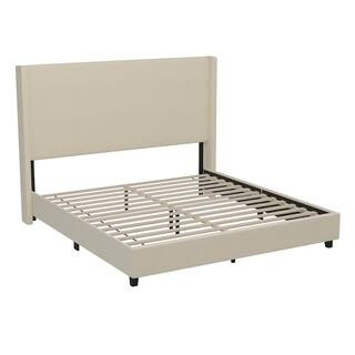 TAYLOR + LOGAN Beige Wood Frame King Platform Bed PL-503987-TAYLH - The Home Depot | The Home Depot