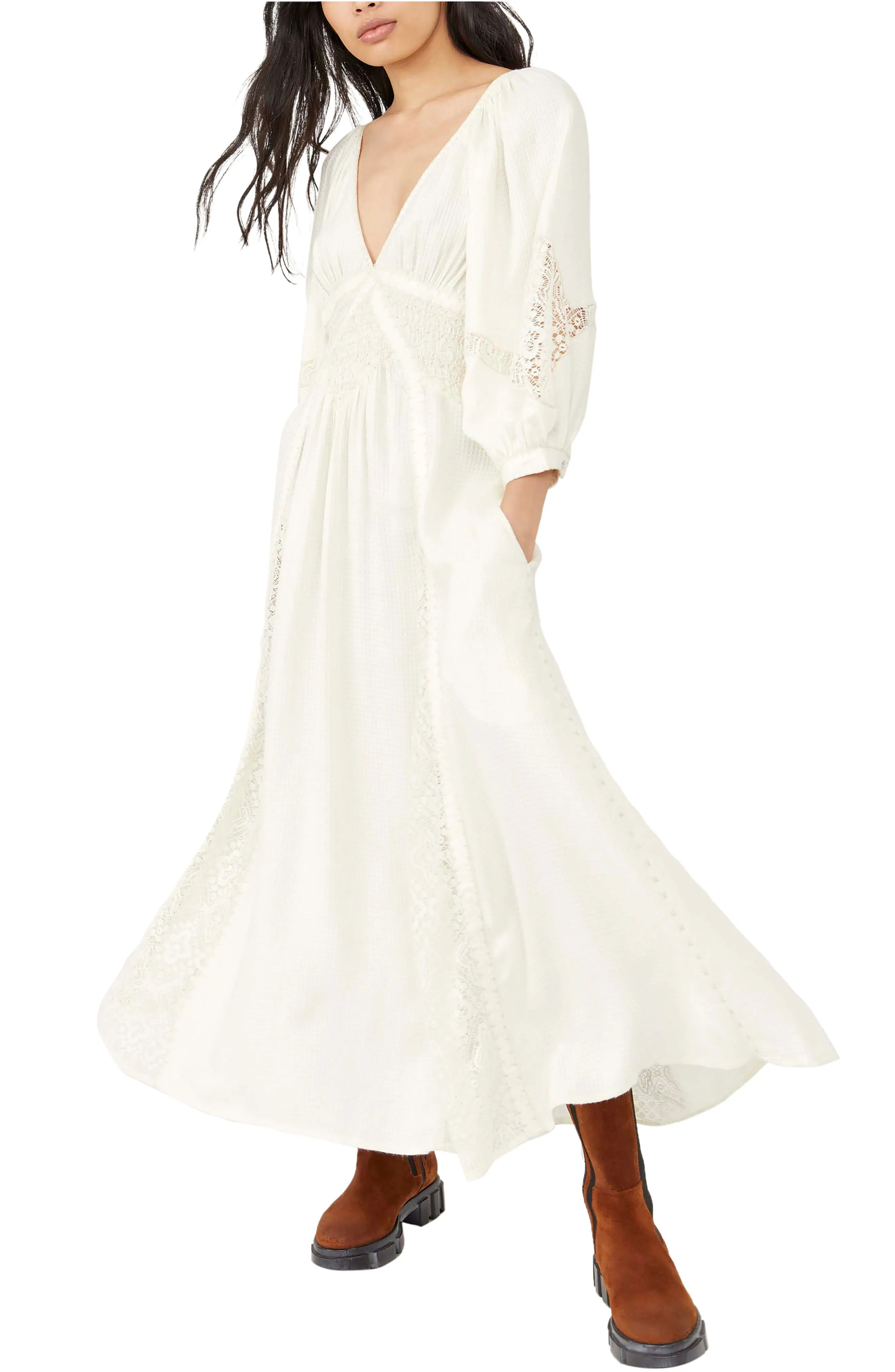 Free People Southwest Lace Long Sleeve Maxi Dress, Size Small in Ivory at Nordstrom | Nordstrom