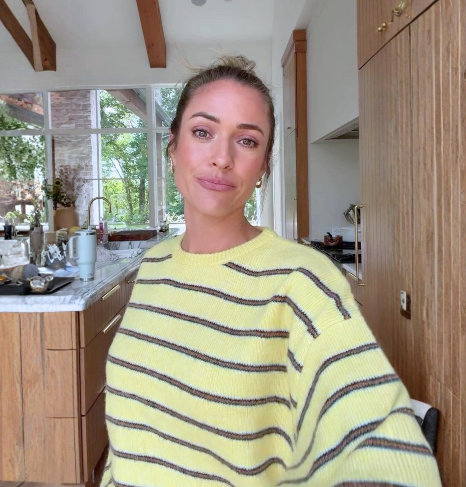Kristin Cavalleri Cropped Full Sleeve Pullover In Black And Yellow Stripe sweater