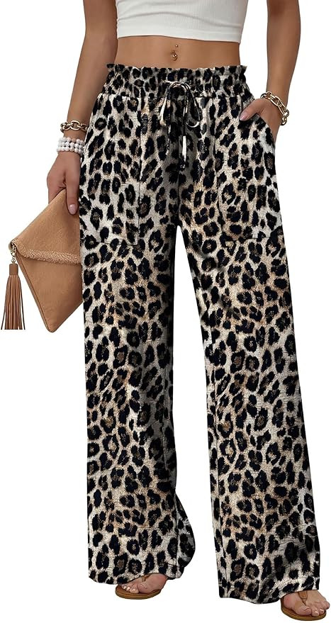 WIHOLL Women's Wide Leg Pants with Pockets Drawstring Loose Trousers Business Work Pants Summer B... | Amazon (US)