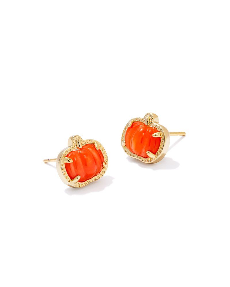 Pumpkin Gold Stud Earrings in Orange Mother-of-Pearl | Kendra Scott